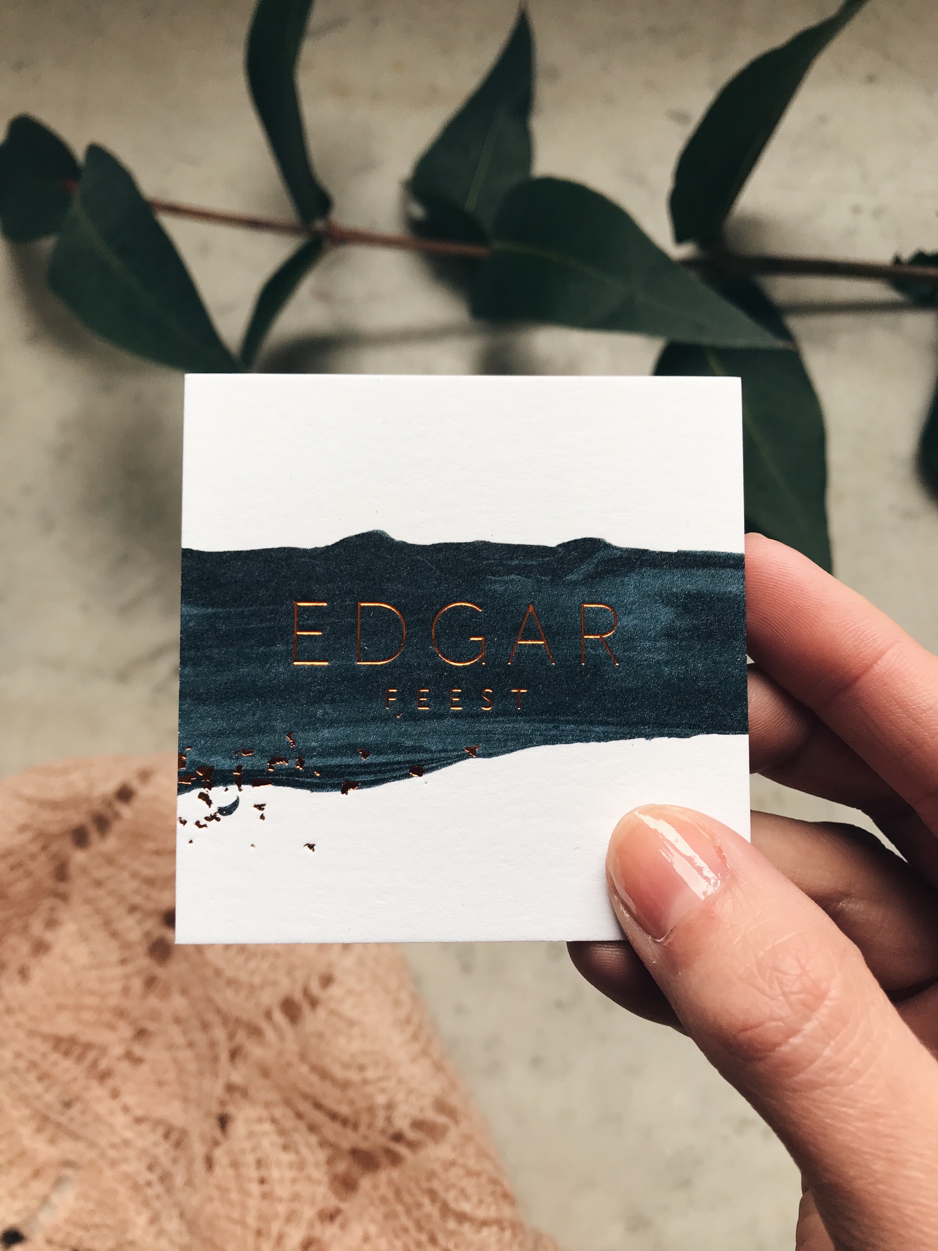 Edgar geboortkaartje letterpress koperfolie donkergroen koper verf kunst
