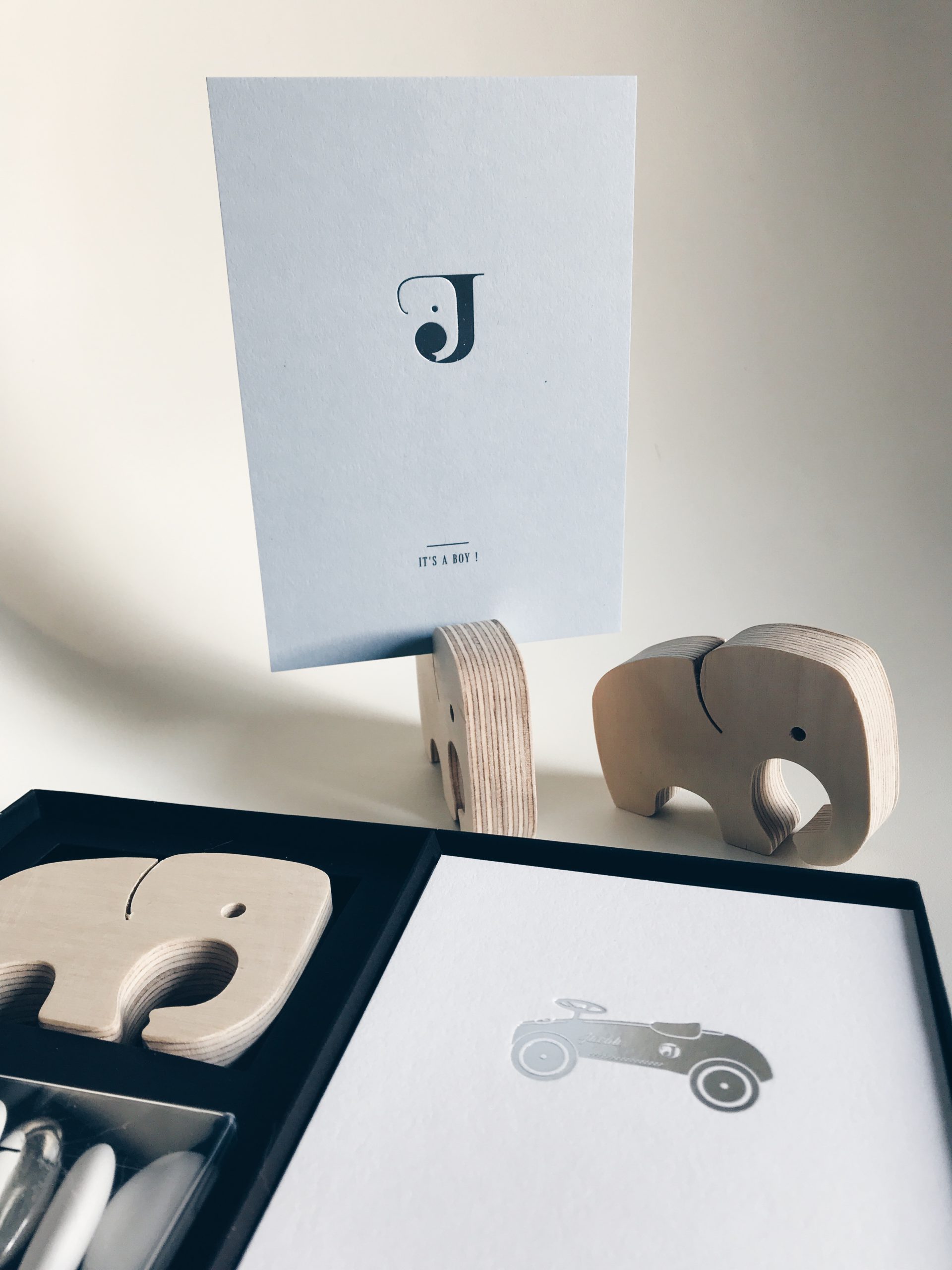 Geboortedoosjes Jacob - uniek concept geboortekaartje met doopsuiker op maat - foliedruk - doos op maat - logo design - olifantje